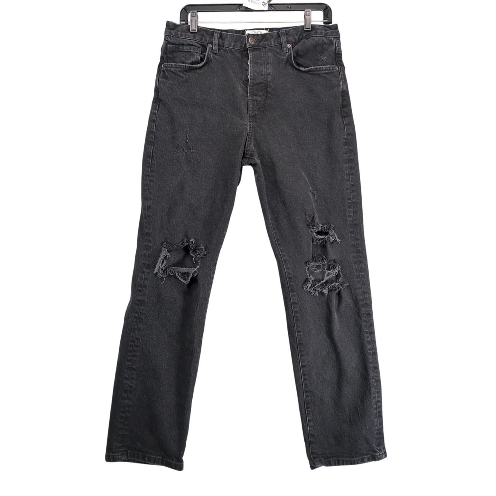 We The Free People Black Distressed Jeans Women's 29 Button Fly Straight 31x29"
